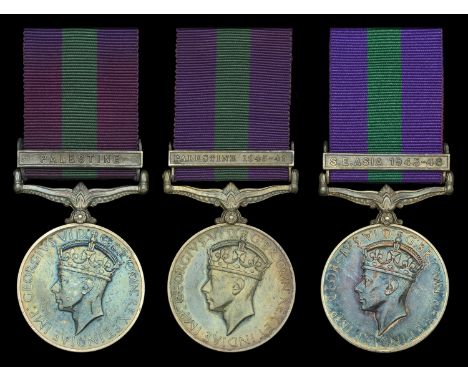 General Service 1918-62, 1 clasp (3), Palestine (6341271 Pte. A. Shorrocks. R.W. Kent R.); Palestine 1945-48 (14182138 Pte. G