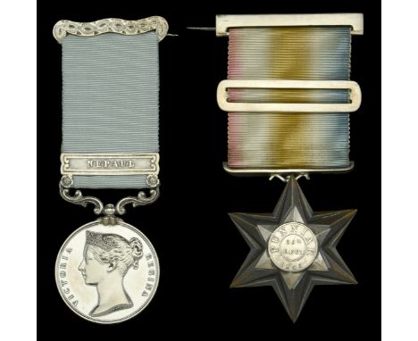 The Nepaul and Gwalior campaign pair awarded to Major P. L. Dore, 3rd Foot (The Buffs), late 24th Foot  Army of India 1799-18