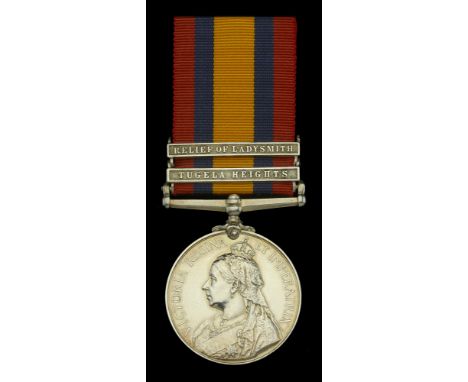 Queen’s South Africa 1899-1902, 2 clasps, Tugela Heights, Relief of Ladysmith (3447 Sgt. C. Worth, Devon: Regt.) edge nicks, 