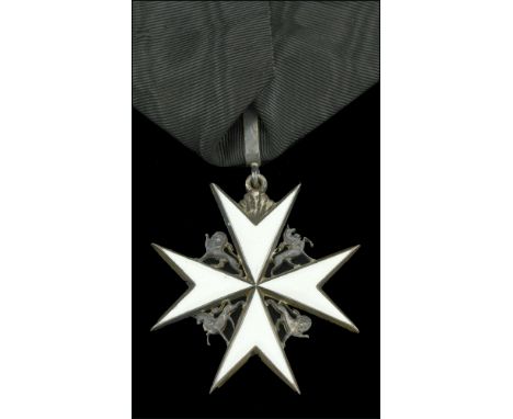 The Order of St. John of Jerusalem, Commander’s (Brother’s) neck badge, silver and enamel, heraldic beasts in angles, with ne