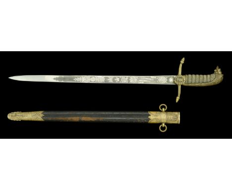 A Naval Officers Dirk. Mid-Victorian Naval Officer’s Presentation Dirk, the 47cm blade by Gieves, the panels containing folia