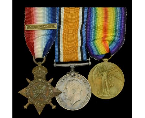 Three: Private L. Levy, Royal Fusiliers, later Gloucestershire Regiment, who was awarded two Wound Stripes  1914 Star, with c