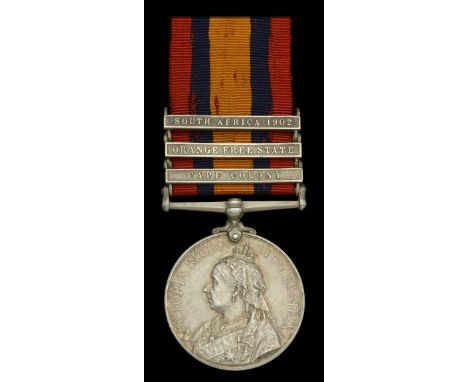 Queen’s South Africa 1899-1902, 3 clasps, Cape Colony, Orange Free State, South Africa 1902 (17351 Pte. H. R. Symons. R.A.M.C