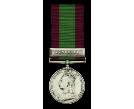 Afghanistan 1878-80, 1 clasp, Kandahar (3484. Gunr. R. Dennis. 6/8th Bde. R.A.) lacquered, the obverse fine, the reverse bett