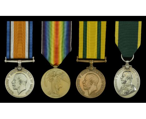 Four: Private W. Hubber, Devonshire Regiment  British War and Victory Medals (240128 Pte. W. Hubber. Devon. R.); Territorial 