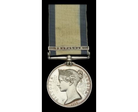 Naval General Service 1793-1840, 1 clasp, Trafalgar (William Wild.) clasp facing slightly buckled on left-hand side, otherwis