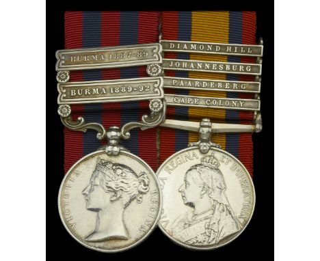 Pair: Private W. Wright, Hampshire Regiment  India General Service 1854-95, 2 clasps, Burma 1889-92, Burma 1887-89, clasps mo