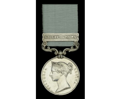 Army of India 1799-1826, 1 clasp, Kirkee and Poona (T. Hamlin, 65th Foot.) short hyphen reverse, officially impressed naming,