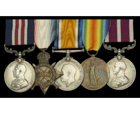 A fine Great War ‘Western Front’ M.M. group of five awarded to Sergeant E. S. Voice, Royal Field Artillery, who repeatedly ta