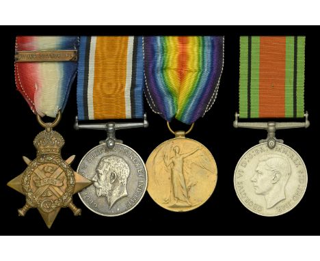 Four: Private J. Holder, Middlesex Regiment  1914 Star, with clasp (L-14042 Pte. J. Holder, 4/Midd’x. R.); British War and Vi