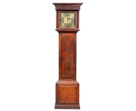 A North Wales oak thirty hour longcase clock, Bridge Wrexham, late 18th c, the 11" brass dial with engraved and matted centre