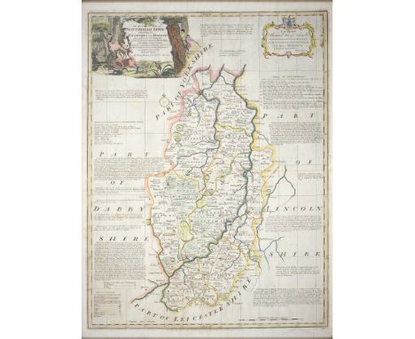 Emmanuel Bowen - Nottinghamshire; Derbyshire, two, double page engraved maps, 1755 or later, hand coloured, the second mounte
