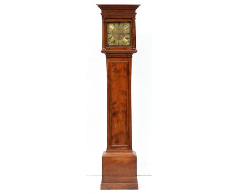 An English yew wood thirty hour longcase clock, early 18th c, the case 20th c, the 10" brass dial with engraved and matted ce