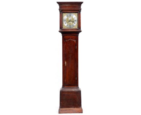 An English oak thirty hour longcase clock, [John] Agar York, c1780, the 11" brass dial with engraved and matted centre, date 