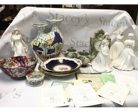 A Collection of ceramics including Royal Doulton John Bromley seasonal figures , Imari ware bowl, Echt Kobalt dishes, Pao Cha