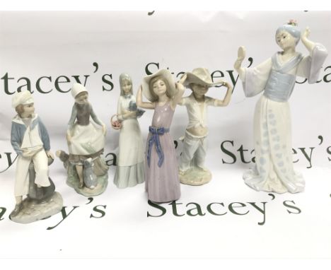 A Collection of porcelain figures including Lladro, Nao, Porcegama Valencia etc. 23 to 34cm tall. This lot cannot be posted. 