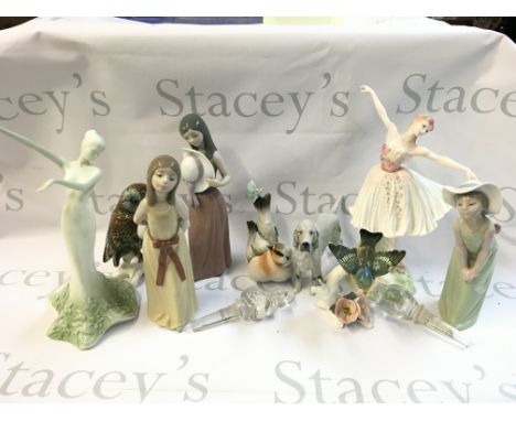 Porcelain figures including including Coalport music and dance Adagio, Lladro, Beswick dog, Coalport etc