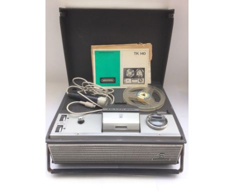 A Grundig TK140 reel to reel with manual and microphone together with a GEC reel to reel with microphone (2).