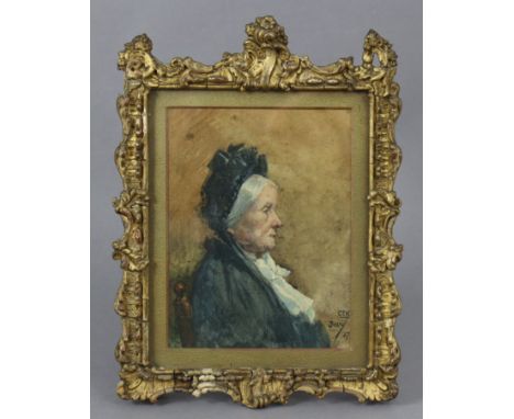 ENGLISH SCHOOL, 19th century.  Portrait of an elderly lady, signed with initials C.E.K. &amp; dated ’97, watercolour: 8½” x 6