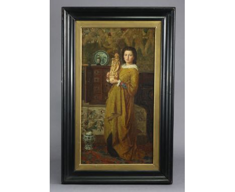 WILLIAM CHRISTIAN SYMONS, R.B.A. (1845-1911). A full-length portrait of a young lady, wearing gold robes with floral cuffs, &