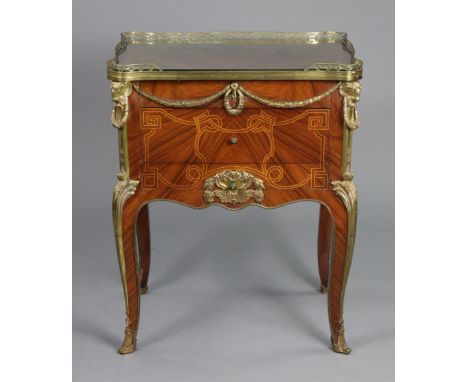 A MEUBLES FRANCAIS Ltd Louis XVI style kingwood &amp; gilt-metal mountes small commode with pierced brass gallery &amp; marqu