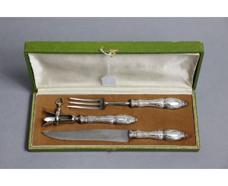A set of three late 19th/early 20th century French meat carvers with .950 standard embossed handles (loaded), comprising knif