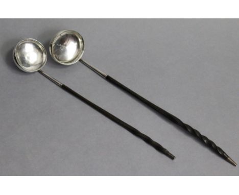 A Scottish William IV silver punch ladle with plain circular bowl, Glasgow 1833 by A.S, long whalebone twist handle; &amp; a 