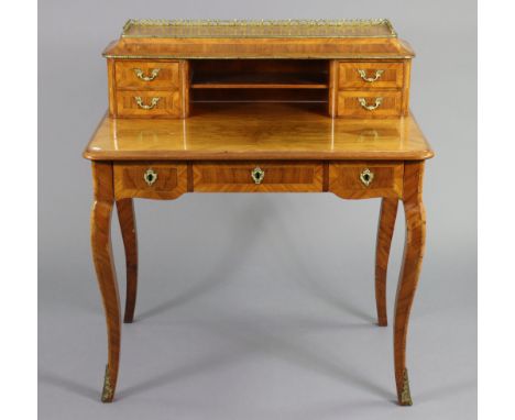 A late 19th/early 20th century walnut bonheur-du-jour with all-over kingwood crossbanding &amp; gilt-metal mounts, fitted wit