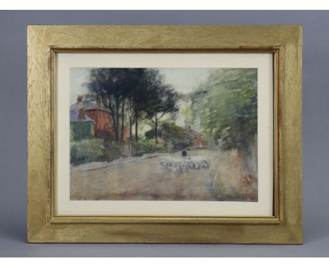 ROBERT GRAHAM DRYDEN ALEXANDER (1875-1945).  “Flock of Sheep, Brook Street Hill, Brentwood”, watercolour: 9¼” x 13¼”, in glaz