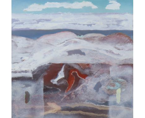 DEREK HYATT (1931-2015).  “Light Snow on High Ground”, oil on board: 18” x 18½”, in glazed frame inscribed verso (26¼” square