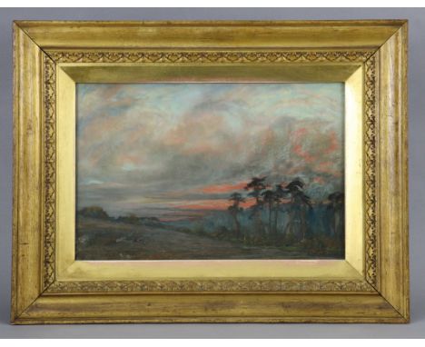 EDWARD HAMILTON CHETWOOD-AIKEN (1867-?). “Smoldering Pines”, signed lower left, pastels, 11½” x 17½”, in glazed gilt frame wi