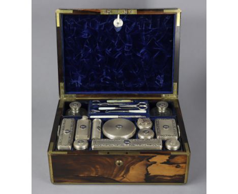 A WILLIAM IV COROMANDEL &amp; BRASS-MOUNTED TRAVELLING TOILET CASE bearing the printed trade label of “I. Turrill, Dressing C