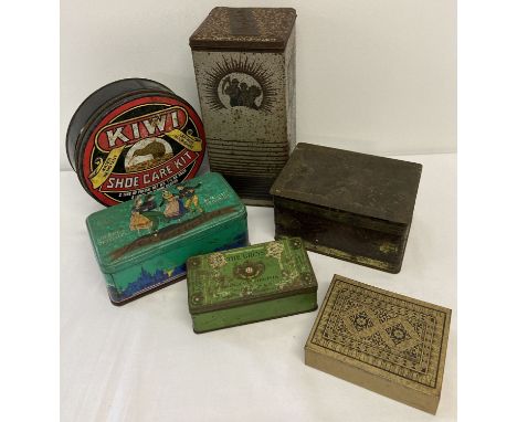 6 vintage advertising tins. To include Kiwi Shoe care, Weetabix and Bassett's sweets.  