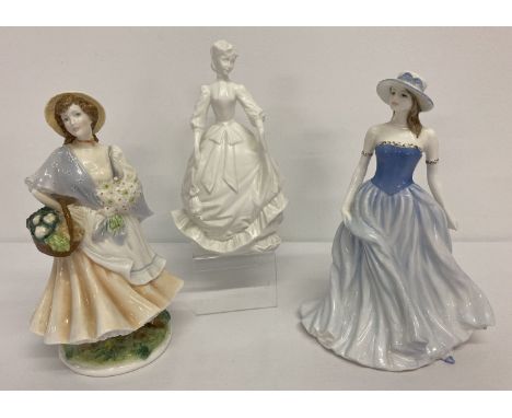 2 Royal Worcester ceramic figurines together with another by Royal Doulton.  Limited Edition "Market Day" by Royal Worcester 