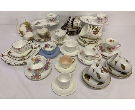 A collection of vintage cups, saucers and trio's by Shelley, Royal Worcester and Wedgwood.  