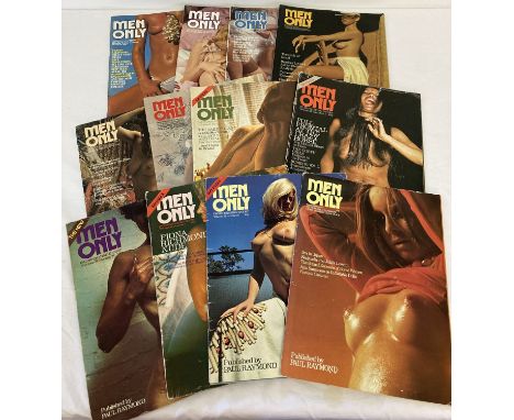 12 issues of vintage Men Only, adult erotic magazine, dating from the late 1960's and early 1970's.  