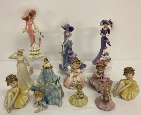 A collection of vintage a modern ceramic and resin figurines to include Thomas Kinkade.  Lot includes a quantity of vintage f