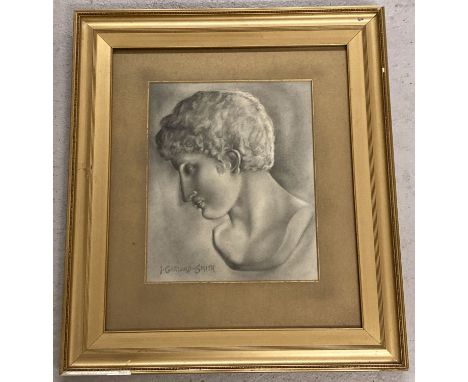 A framed and glazed watercolour classical style portrait signed I. Garland-Smith.   Frame size approx. 45 x 40cm.