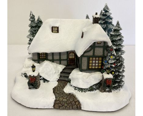 Thomas Kinkade 2002 Hawthorne Village Christmas collection "Christmas Cottage" figurine.  Sculpture No. A7648, complete with 