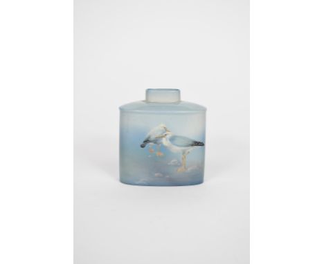 A Royal Doulton Titanium Ware vase painted by F Henri,  shape no.1333, elliptical form, painted with two seagulls, in colours