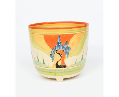 'Windbells' a Clarice Cliff Fantasque Bizarre Dover jardiniere, painted in colours, printed factory marks, 19.5cm. high Prove