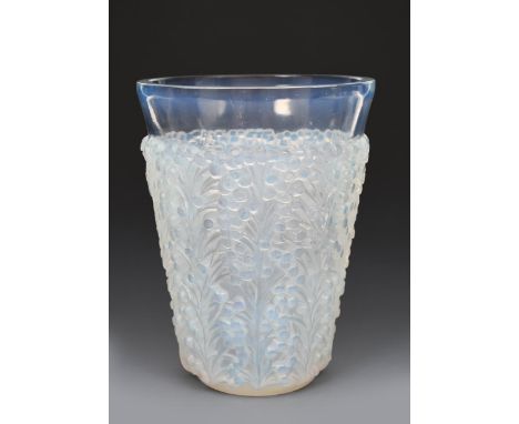 'St Tropez' No.10-915 a Lalique opalescent glass vase designed by Rene Lalique, stencil R Lalique France mark, 18.8cm. high