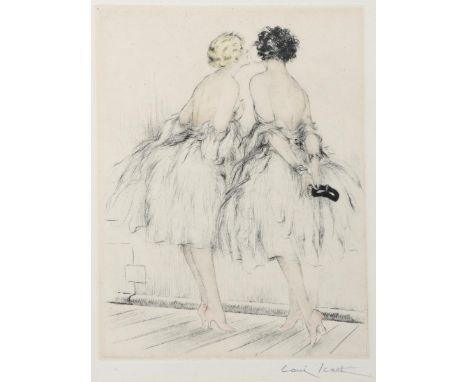 Louis Icart (1888-1950) The Curtain etching and aquatint on paper, framed signed in pencil, 29 x 20.5cm (image)