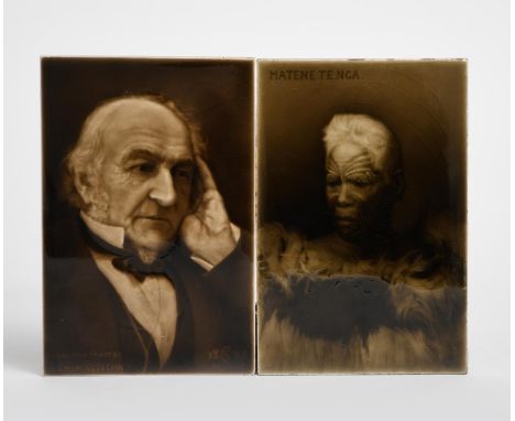 'Matene Te Nga' a Sherwin and Cotton tile plaque designed by George Cartlidge, rectangular with portrait of a Maori, and 'The