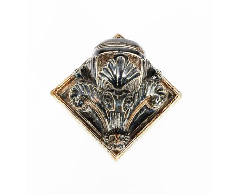 A Martin Brothers stoneware vesta holder by Robert Wallace Martin, dated 1875,  diamond shaped modelled in relief with scroll