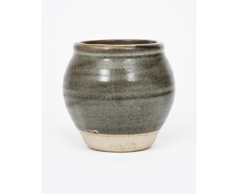 ‡ Bernard Leach CBE (1887-1979) a Leach Pottery stoneware vase, swollen ovoid form, covered to the foot with a mottled silver