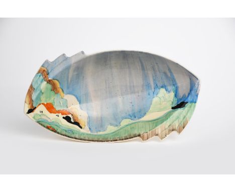 'Newlyn' a Clarice Cliff Bizarre Daffodil bowl, shape no.475, painted in colours, printed factory marks, 32cm. wide Provenanc