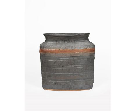 ‡ Robin Welch (1936-2019) a large, shouldered stoneware vase, dated 1988, flattened form with flaring rim, covered to the foo