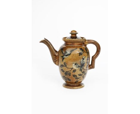 A Martin Brothers stoneware coffee pot and cover by Robert Wallace Martin, dated 1882, shouldered form with applied handle an