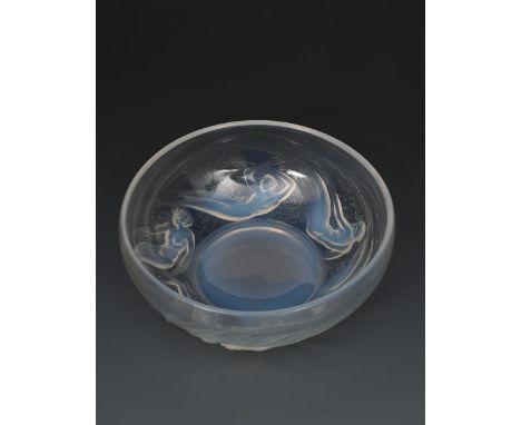 'Ondines (variation)' No.381 a Lalique opalescent glass bowl designed by Rene Lalique,  wheel cut R Lalique France to side, 1